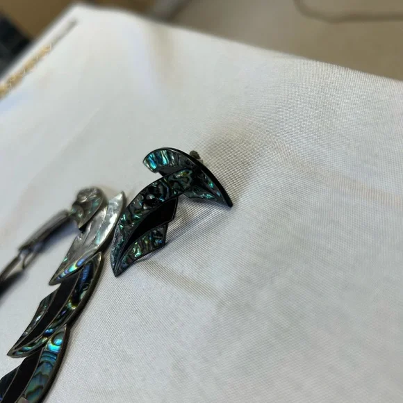 Vintage 60’s Elegant Silver and Abalone Shell Necklace and earrings - Picture 6 of 6